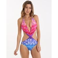 cosmic petals halter cut out one piece blue