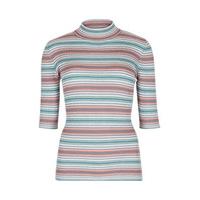 Coral Blue & White Stripe Pattern Turtle Neck Top