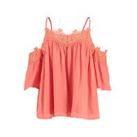 Coral Lace Cold Shoulder Swing Top