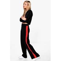 contrast panel wide leg relaxed trousers red