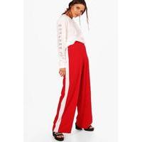 contrast panel wide leg relaxed trousers red