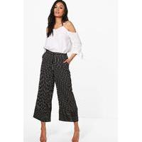 contrast stripe wide leg culottes black