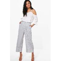 Contrast Stripe Wide Leg Culottes - ivory