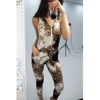 Cora leopard printed zip up jumpsuit