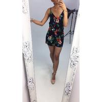 cody floral printed frill wrap playsuit