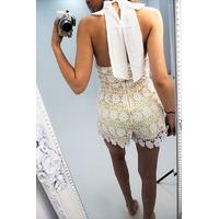 COCO crochet halterneck floral playsuit