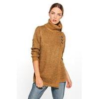 cowl neck button detail jumper camel