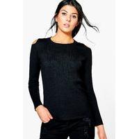 cold shoulder rib knit jumper black