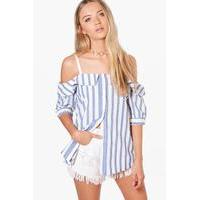 cold shoulder striped shirt blue