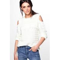 cold shoulder fringed jumper cream