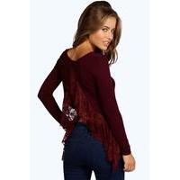 Collette Lace Detail Open Back Top - berry