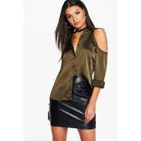 cold shoulder satin shirt copper