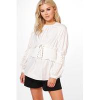 corset waist and sleeve top ivory