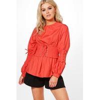 corset waist and sleeve top orange