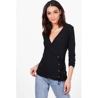 corset lace up rib top black