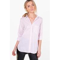 Contrast Collar Stripe Shirt - pink