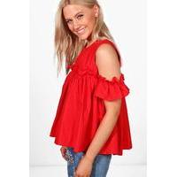 cold shoulder ruffle top red