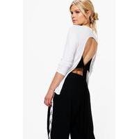 contrast open back tie top white