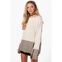 Contrast Knit Split Sleeve Jumper - cream