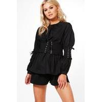 Corset Waist And Sleeve Top - black