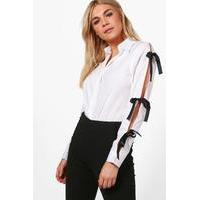 Contrast Tie Open Sleeve Shirt - white