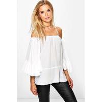 Cold Shoulder Ruffle Sleeve Top - white