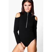 Cold Shoulder Zip Bodysuit - black