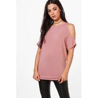 Cold Shoulder Batwing Knitted Top - blush