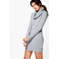 Cowl Neck Jumper Dress - silver