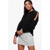 Cold Shoulder Loop Back Hoody - black