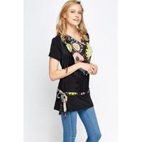 Contrast Printed Tassel Cowl Neck Top