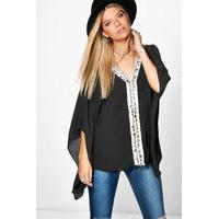 Coin Trim Poncho Top - black