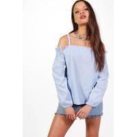 Cotton Cold Shoulder Woven Blouse - blue