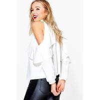 Cold Shoulder Scuba Crepe Top - white