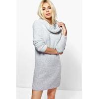 Cowl Neck Boucle Soft Knit Jumper Dress - silver