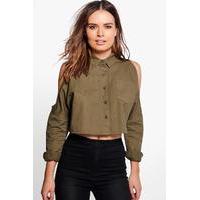 Cold Shoulder Utility Shirt - khaki