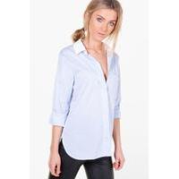 contrast collar stripe shirt blue