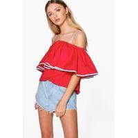 cold shoulder ruffle top red