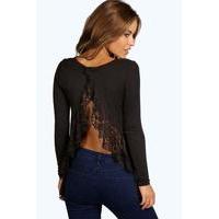 Collette Lace Detail Open Back Top - black