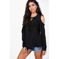 Cold Shoulder Frill Blouse - black