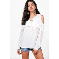 Cold Shoulder Frill Blouse - white