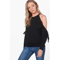 Cold Shoulder Ruffle Sweat - black