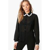 contrast trim shirt black