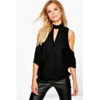 cold shoulder choker detail blouse black