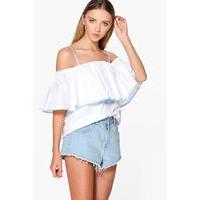 Cold Shoulder Ruffle Top - white