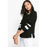 Contrast Block Stripe Rib Knit Jumper - black