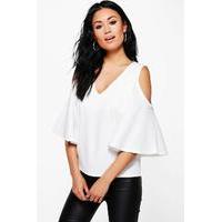 Cold Shoulder Wide Sleeve Top - ivory