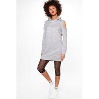 Cold Shoulder Knitted Hoodie - grey