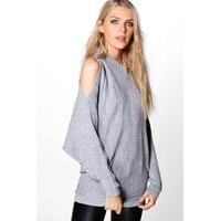 Cold Shoulder Rib Knit Oversized Jumper - grey