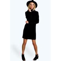 Cowl Neck Soft Knit Jumper Dress - black